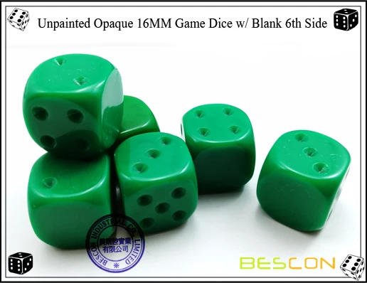 Green Set of 10 D6 16mm Blank Opaque Dice